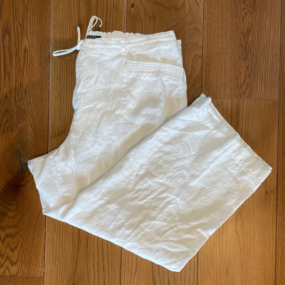 Ralph Lauren 20W white Linen pants w/ tie & elastic in back excellent condition